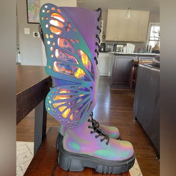 MYSTIC GARDEN REFLECTIVE BUTTERFLY BOOTS - US size 8 - Picture 1 of 10